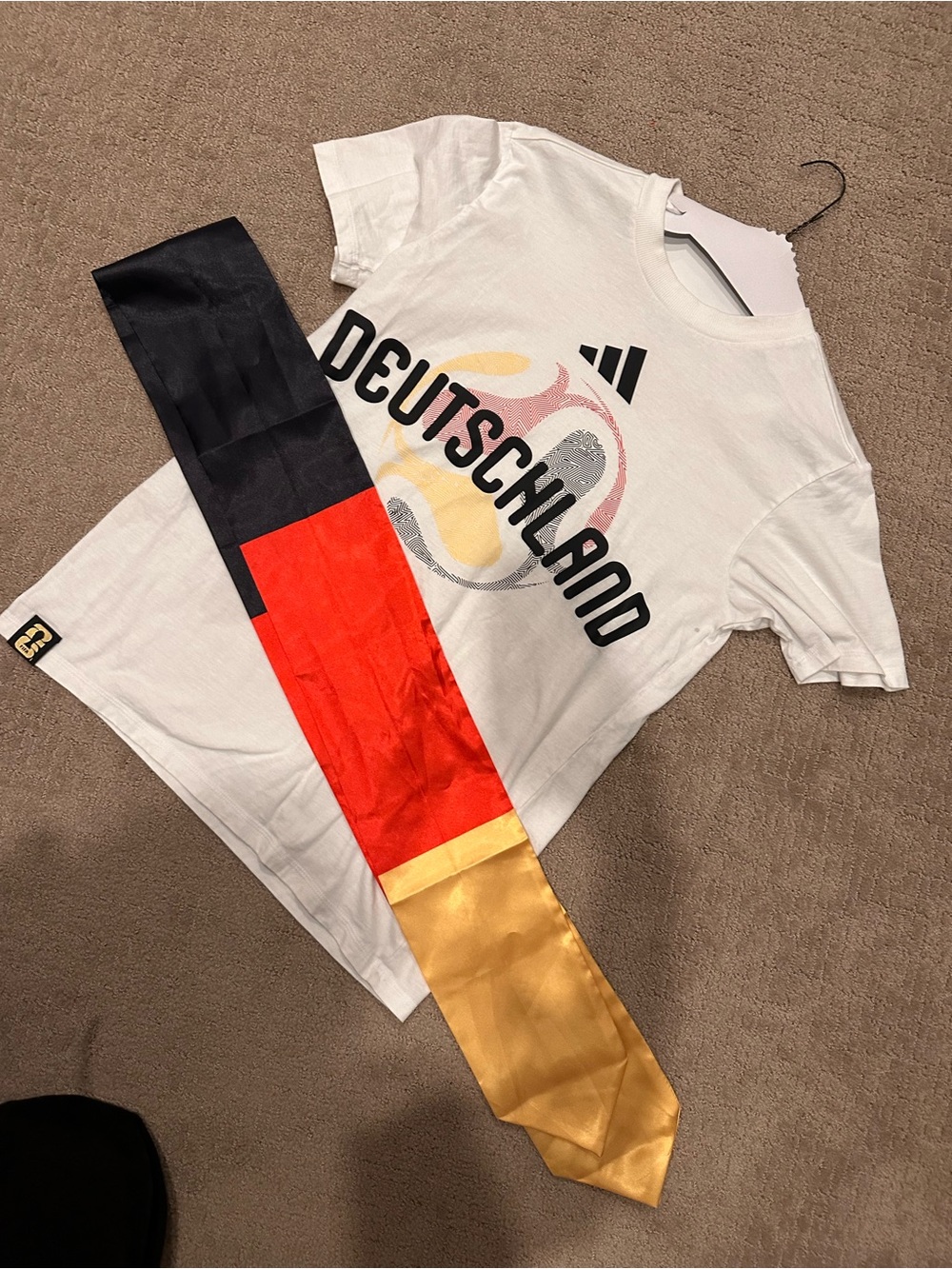 adidas White Deutschland Germany Graphic Tee with scarf Black and Gold Accents